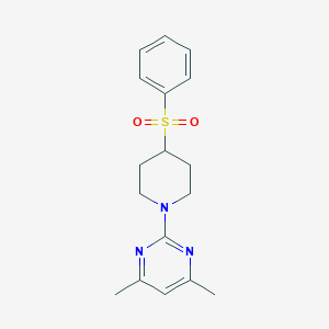 molecular formula C17H21N3O2S B2866699 2-[4-(Benzenesulfonyl)piperidin-1-yl]-4,6-dimethylpyrimidine CAS No. 2380068-99-3