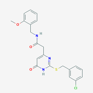 molecular formula C21H20ClN3O3S B2866700 2-(2-((3-chlorobenzyl)thio)-6-oxo-1,6-dihydropyrimidin-4-yl)-N-(2-methoxybenzyl)acetamide CAS No. 1105212-82-5