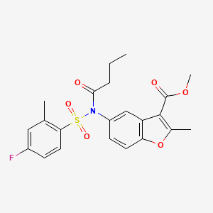 molecular formula C22H22FNO6S B2866707 methyl 5-(N-((4-fluoro-2-methylphenyl)sulfonyl)butyramido)-2-methylbenzofuran-3-carboxylate CAS No. 794552-51-5