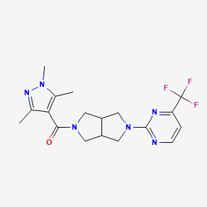 molecular formula C18H21F3N6O B2866718 [2-[4-(Trifluoromethyl)pyrimidin-2-yl]-1,3,3a,4,6,6a-hexahydropyrrolo[3,4-c]pyrrol-5-yl]-(1,3,5-trimethylpyrazol-4-yl)methanone CAS No. 2415601-96-4