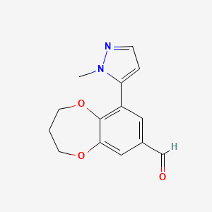 molecular formula C14H14N2O3 B2866719 6-(2-甲基吡唑-3-基)-3,4-二氢-2H-1,5-苯并二氧杂环庚-8-甲醛 CAS No. 1955515-98-6