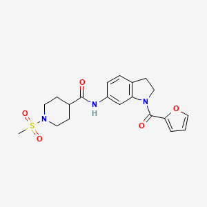 molecular formula C20H23N3O5S B2866724 N-(1-(呋喃-2-羰基)吲哚-6-基)-1-(甲磺酰基)哌啶-4-甲酰胺 CAS No. 1210933-02-0
