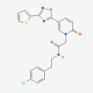 molecular formula C21H17ClN4O3S B2866728 N-(4-chlorophenethyl)-2-(2-oxo-5-(3-(thiophen-2-yl)-1,2,4-oxadiazol-5-yl)pyridin-1(2H)-yl)acetamide CAS No. 1396857-42-3