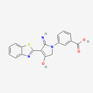 molecular formula C18H13N3O3S B2866731 3-[5-amino-4-(1,3-benzothiazol-2-yl)-3-oxo-2,3-dihydro-1H-pyrrol-1-yl]benzoic acid CAS No. 379726-61-1