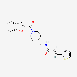 molecular formula C22H22N2O3S B2866734 (E)-N-((1-(benzofuran-2-carbonyl)piperidin-4-yl)methyl)-3-(thiophen-2-yl)acrylamide CAS No. 1235688-84-2