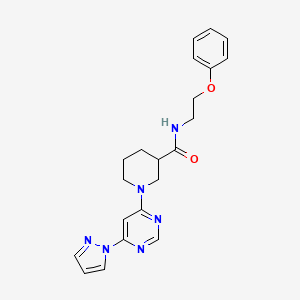 molecular formula C21H24N6O2 B2866746 1-(6-(1H-pyrazol-1-yl)pyrimidin-4-yl)-N-(2-phenoxyethyl)piperidine-3-carboxamide CAS No. 1334371-97-9