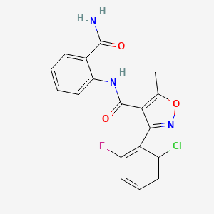 molecular formula C18H13ClFN3O3 B2866751 N-(2-carbamoylphenyl)-3-(2-chloro-6-fluorophenyl)-5-methyl-1,2-oxazole-4-carboxamide CAS No. 536725-80-1