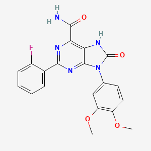 molecular formula C20H16FN5O4 B2866756 9-(3,4-dimethoxyphenyl)-2-(2-fluorophenyl)-8-oxo-7H-purine-6-carboxamide CAS No. 898422-61-2