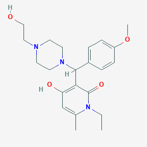 molecular formula C22H31N3O4 B2866757 1-乙基-4-羟基-3-((4-(2-羟乙基)哌嗪-1-基)(4-甲氧苯基)甲基)-6-甲基吡啶-2(1H)-酮 CAS No. 897617-58-2