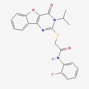 molecular formula C21H18FN3O3S B2866759 N-(2-氟苯基)-2-((3-异丙基-4-氧代-3,4-二氢苯并呋喃[3,2-d]嘧啶-2-基)硫代)乙酰胺 CAS No. 866873-85-0