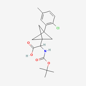molecular formula C19H24ClNO4 B2866779 2-[3-(2-Chloro-5-methylphenyl)-1-bicyclo[1.1.1]pentanyl]-2-[(2-methylpropan-2-yl)oxycarbonylamino]acetic acid CAS No. 2287261-09-8