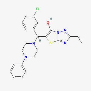 molecular formula C23H24ClN5OS B2866797 5-((3-Chlorophenyl)(4-phenylpiperazin-1-yl)methyl)-2-ethylthiazolo[3,2-b][1,2,4]triazol-6-ol CAS No. 898366-45-5