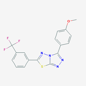 molecular formula C17H11F3N4OS B286680 Methyl 4-{6-[3-(trifluoromethyl)phenyl][1,2,4]triazolo[3,4-b][1,3,4]thiadiazol-3-yl}phenyl ether 