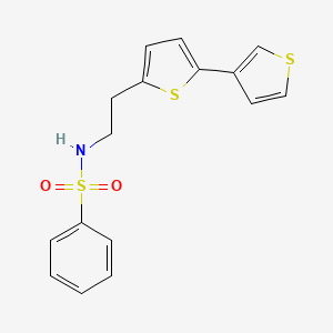 molecular formula C16H15NO2S3 B2866812 N-(2-([2,3'-bithiophen]-5-yl)ethyl)benzenesulfonamide CAS No. 2034548-02-0