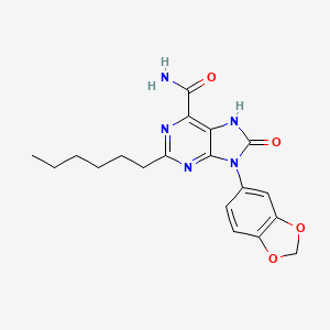 molecular formula C19H21N5O4 B2866814 9-(benzo[d][1,3]dioxol-5-yl)-2-hexyl-8-oxo-8,9-dihydro-7H-purine-6-carboxamide CAS No. 899741-71-0