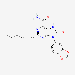 molecular formula C19H21N5O4 B2866814 9-(苯并[d][1,3]二氧杂环戊烯-5-基)-2-己基-8-氧代-8,9-二氢-7H-嘌呤-6-甲酰胺 CAS No. 899741-71-0