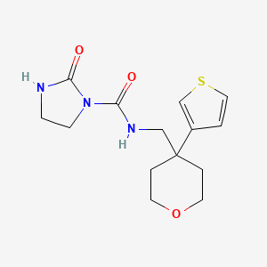 molecular formula C14H19N3O3S B2866828 2-氧代-N-((4-(噻吩-3-基)四氢-2H-吡喃-4-基)甲基)咪唑烷并-1-甲酰胺 CAS No. 2309781-41-5