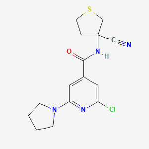 molecular formula C15H17ClN4OS B2866835 2-氯-N-(3-氰基硫代环丙烷-3-基)-6-吡咯烷-1-基吡啶-4-甲酰胺 CAS No. 1385376-76-0