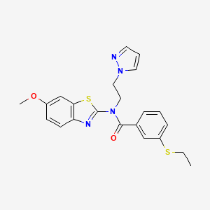 molecular formula C22H22N4O2S2 B2866842 N-(2-(1H-pyrazol-1-yl)ethyl)-3-(ethylthio)-N-(6-methoxybenzo[d]thiazol-2-yl)benzamide CAS No. 1171956-59-4