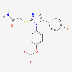 molecular formula C18H14BrF2N3O2S B2866848 2-((5-(4-溴苯基)-1-(4-(二氟甲氧基)苯基)-1H-咪唑-2-基)硫代)乙酰胺 CAS No. 1226442-10-9