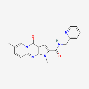 molecular formula C19H17N5O2 B2866857 1,7-dimethyl-4-oxo-N-(pyridin-2-ylmethyl)-1,4-dihydropyrido[1,2-a]pyrrolo[2,3-d]pyrimidine-2-carboxamide CAS No. 946359-01-9