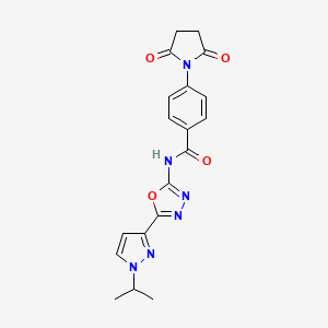 molecular formula C19H18N6O4 B2866862 4-(2,5-二氧代吡咯烷-1-基)-N-(5-(1-异丙基-1H-吡唑-3-基)-1,3,4-恶二唑-2-基)苯甲酰胺 CAS No. 1210754-09-8