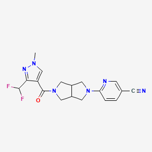 molecular formula C18H18F2N6O B2866878 6-[5-[3-(Difluoromethyl)-1-methylpyrazole-4-carbonyl]-1,3,3a,4,6,6a-hexahydropyrrolo[3,4-c]pyrrol-2-yl]pyridine-3-carbonitrile CAS No. 2415604-26-9