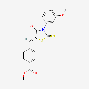 molecular formula C19H15NO4S2 B2866884 (Z)-methyl 4-((3-(3-methoxyphenyl)-4-oxo-2-thioxothiazolidin-5-ylidene)methyl)benzoate CAS No. 306323-90-0