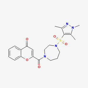 molecular formula C21H24N4O5S B2866886 2-(4-((1,3,5-三甲基-1H-吡唑-4-基)磺酰基)-1,4-二氮杂环戊烷-1-羰基)-4H-色满-4-酮 CAS No. 1904367-98-1