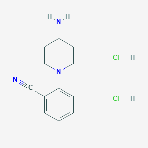 molecular formula C12H17Cl2N3 B2866887 2-(4-Aminopiperidin-1-yl)benzonitrile dihydrochloride CAS No. 1221724-23-7
