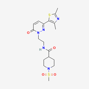 molecular formula C18H25N5O4S2 B2866908 N-(2-(3-(2,4-二甲基噻唑-5-基)-6-氧代哒嗪-1(6H)-基)乙基)-1-(甲磺酰基)哌啶-4-甲酰胺 CAS No. 1251557-94-4