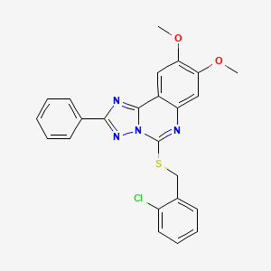 molecular formula C24H19ClN4O2S B2866913 5-[(2-Chlorobenzyl)thio]-8,9-dimethoxy-2-phenyl[1,2,4]triazolo[1,5-c]quinazoline CAS No. 902433-08-3