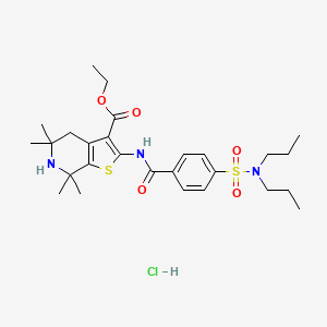 molecular formula C27H40ClN3O5S2 B2866931 2-(4-(N,N-二丙基磺酰胺)苯甲酰胺)-5,5,7,7-四甲基-4,5,6,7-四氢噻吩并[2,3-c]吡啶-3-甲酸乙酯盐酸盐 CAS No. 1215417-55-2