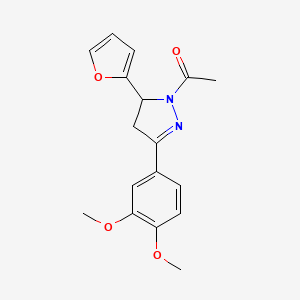 molecular formula C17H18N2O4 B2866934 1-(3-(3,4-二甲氧基苯基)-5-(呋喃-2-基)-4,5-二氢-1H-吡唑-1-基)乙酮 CAS No. 701227-03-4