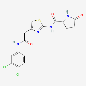 molecular formula C16H14Cl2N4O3S B2866940 N-(4-(2-((3,4-二氯苯基)氨基)-2-氧代乙基)噻唑-2-基)-5-氧代吡咯烷-2-甲酰胺 CAS No. 1048678-34-7