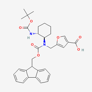 molecular formula C32H36N2O7 B2866945 5-[[9H-Fluoren-9-ylmethoxycarbonyl-[(1R,2R)-2-[(2-methylpropan-2-yl)oxycarbonylamino]cyclohexyl]amino]methyl]furan-3-carboxylic acid CAS No. 2137134-88-2