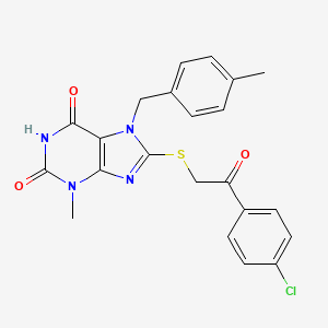 molecular formula C22H19ClN4O3S B2866952 8-((2-(4-氯苯基)-2-氧代乙基)硫)-3-甲基-7-(4-甲基苄基)-1H-嘌呤-2,6(3H,7H)-二酮 CAS No. 303970-34-5