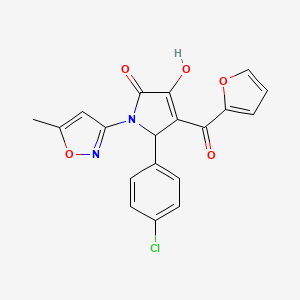 molecular formula C19H13ClN2O5 B2866953 5-(4-chlorophenyl)-4-(furan-2-carbonyl)-3-hydroxy-1-(5-methylisoxazol-3-yl)-1H-pyrrol-2(5H)-one CAS No. 618871-95-7