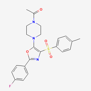 molecular formula C22H22FN3O4S B2866959 1-(4-(2-(4-氟苯基)-4-甲苯磺酰氧唑-5-基)哌嗪-1-基)乙酮 CAS No. 946201-20-3