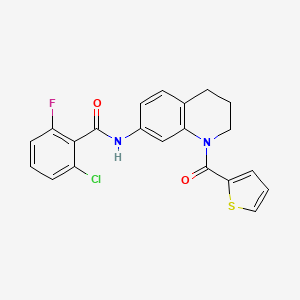molecular formula C21H16ClFN2O2S B2866966 2-氯-6-氟-N-[1-(2-噻吩基羰基)-1,2,3,4-四氢喹啉-7-基]苯甲酰胺 CAS No. 946266-04-2