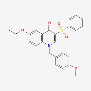 molecular formula C25H23NO5S B2866977 3-(Benzenesulfonyl)-6-ethoxy-1-[(4-methoxyphenyl)methyl]quinolin-4-one CAS No. 866726-27-4