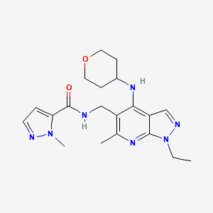 molecular formula C20H27N7O2 B2866983 N-[[1-ethyl-6-methyl-4-(oxan-4-ylamino)pyrazolo[3,4-b]pyridin-5-yl]methyl]-2-methylpyrazole-3-carboxamide CAS No. 2229643-38-1
