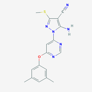 molecular formula C17H16N6OS B286699 5-amino-1-[6-(3,5-dimethylphenoxy)-4-pyrimidinyl]-3-(methylsulfanyl)-1H-pyrazole-4-carbonitrile 