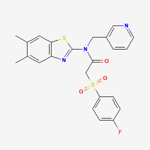 molecular formula C23H20FN3O3S2 B2866993 N-(5,6-dimethylbenzo[d]thiazol-2-yl)-2-((4-fluorophenyl)sulfonyl)-N-(pyridin-3-ylmethyl)acetamide CAS No. 886947-34-8
