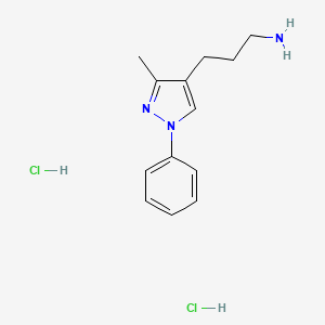molecular formula C13H19Cl2N3 B2866994 3-(3-methyl-1-phenyl-1H-pyrazol-4-yl)propan-1-amine dihydrochloride CAS No. 1864015-76-8