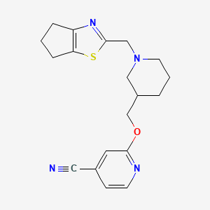 molecular formula C19H22N4OS B2866999 2-[[1-(5,6-Dihydro-4H-cyclopenta[d][1,3]thiazol-2-ylmethyl)piperidin-3-yl]methoxy]pyridine-4-carbonitrile CAS No. 2379950-56-6