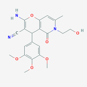 molecular formula C21H23N3O6 B2867006 2-amino-6-(2-hydroxyethyl)-7-methyl-5-oxo-4-(3,4,5-trimethoxyphenyl)-5,6-dihydro-4H-pyrano[3,2-c]pyridine-3-carbonitrile CAS No. 884216-83-5