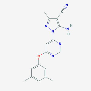 molecular formula C17H16N6O B286701 5-amino-1-[6-(3,5-dimethylphenoxy)-4-pyrimidinyl]-3-methyl-1H-pyrazole-4-carbonitrile 
