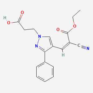 molecular formula C18H17N3O4 B2867016 (Z)-3-(4-(2-cyano-3-ethoxy-3-oxoprop-1-en-1-yl)-3-phenyl-1H-pyrazol-1-yl)propanoic acid CAS No. 882224-02-4