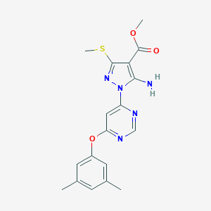 molecular formula C18H19N5O3S B286703 methyl 5-amino-1-[6-(3,5-dimethylphenoxy)-4-pyrimidinyl]-3-(methylsulfanyl)-1H-pyrazole-4-carboxylate 